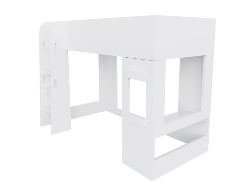  Lit mezzanine avec bureau 90 x 200 cm éclairage led lit simple structure en bois petit bureau intégré barrière de sécurité haute finition blanche  - Conforama E