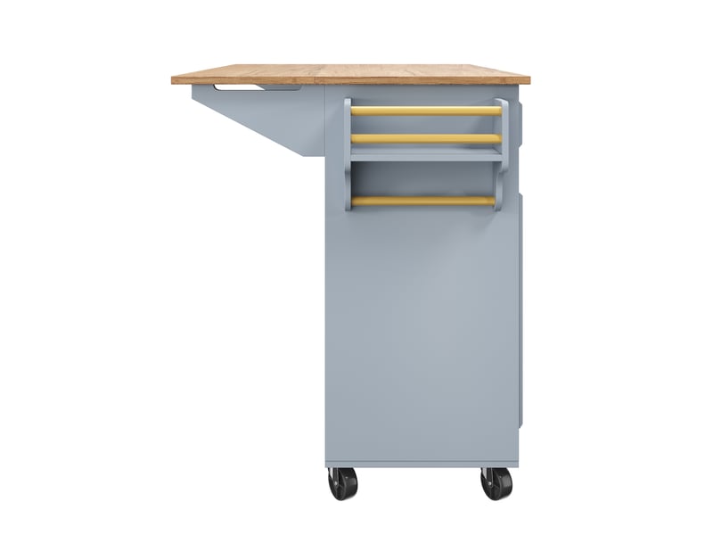 Desserte de cuisine 110 x 45-75 x 92 cm bleu bébé, mdf et métal, plateau rabattable sur roulettes - Conforama E