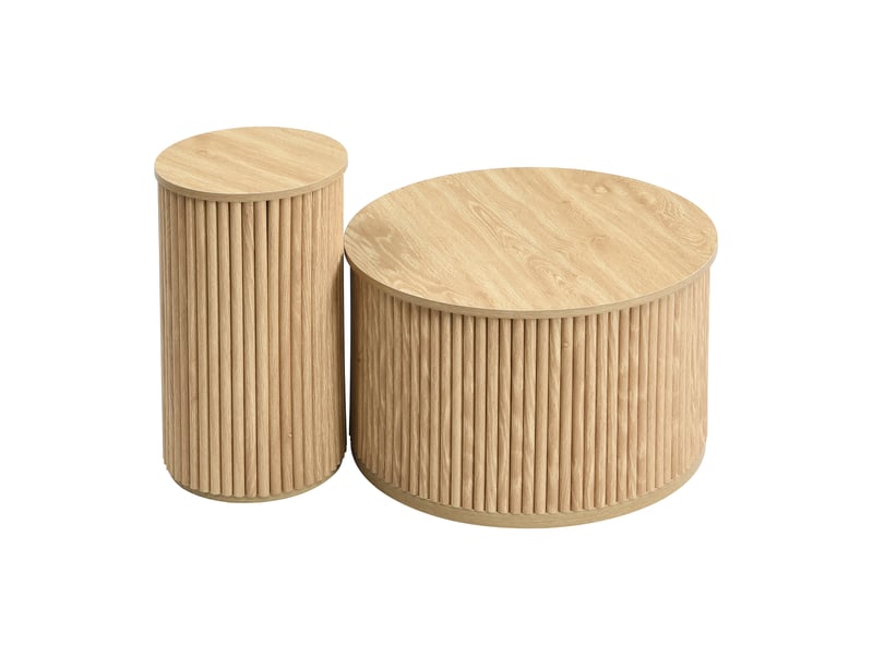  Ensemble de 2 tables basses rondes en bois naturel, une grande et une petite, multifonctionnelles  - Conforama A