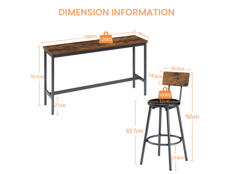  Ensemble table et chaises de bar avec 1 table, 3 tabourets  - acier et panneau de particules - marron rustique  - Conforama D