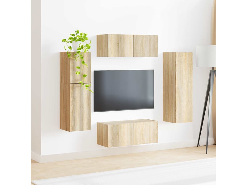  Ensemble meuble tv - banc tv - meuble de rangement 4 pcs chêne sonoma bois d'ingénierie  - Conforama D