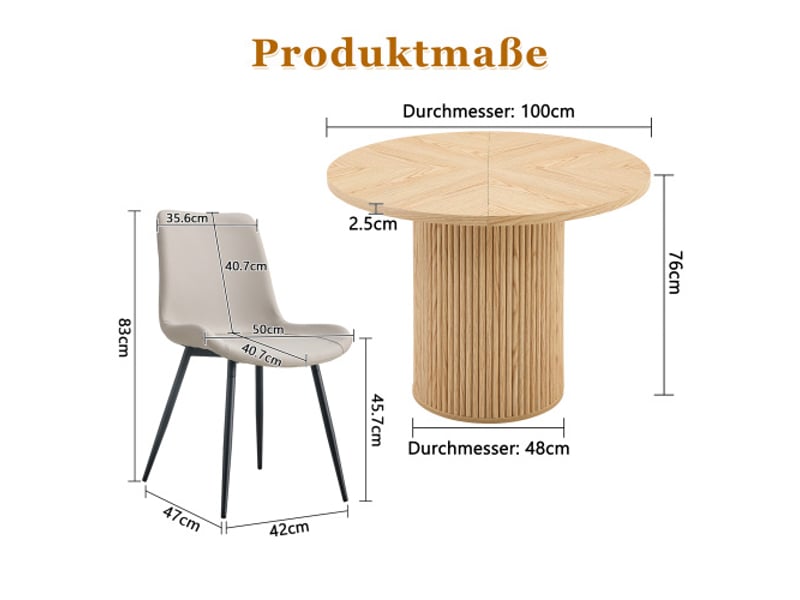  Ensemble table ronde minimaliste 100 cm mdf et 4 chaises simili cuir gris, assises élargies – salle à manger moderne  - Conforama C