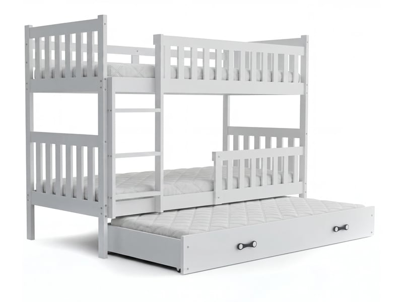  Lit superposé 3 places quba 90x190 cm + lit tiroir 70x180 cm interbeds - bois massif de pin - blanc  - Conforama A