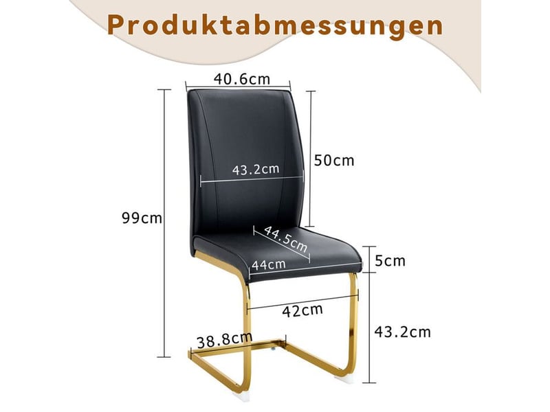  Chaise moderne en cuir pu - noir+or - dossier ergonomique - métal doré - lot de 2 bicolore - Conforama E