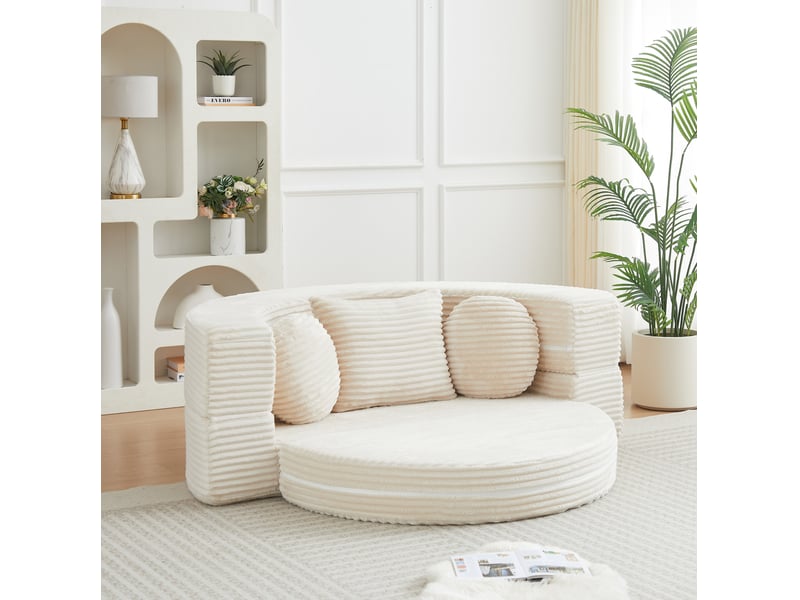  Canapé convertible 4 en 1 compressé, 180x92x84 cm en mousse confort et velours côtelé couleur beige, simple  - Conforama D