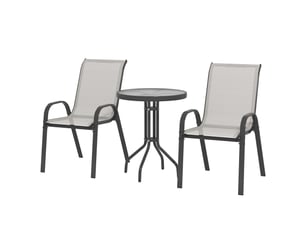 3 pièces salon de jardin extérieur ensemble de meubles 2 fauteuils empilables table basse dessus verre trempé gris clair