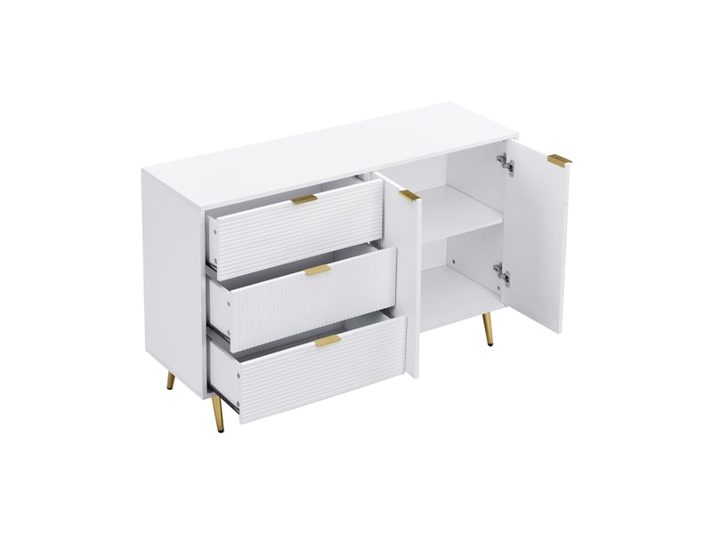  Buffet blanc, 3 tiroirs, 2 portes, rangement, design moderne, multifonctionnel, fonctionnel - mdf - 120x38x80.5cm  - Conforama D