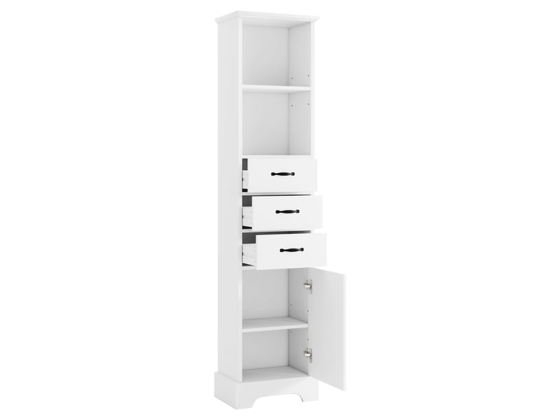  Colonne salle de bain blanche 38 × 26 × 173 cm, 3 tiroirs, étagères réglables  - Conforama D