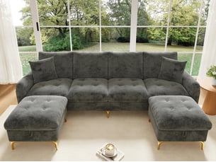 Canapé d'angle droit fixe <strong>BIQZUYA</strong> <strong></strong> 5 places Tissu gris