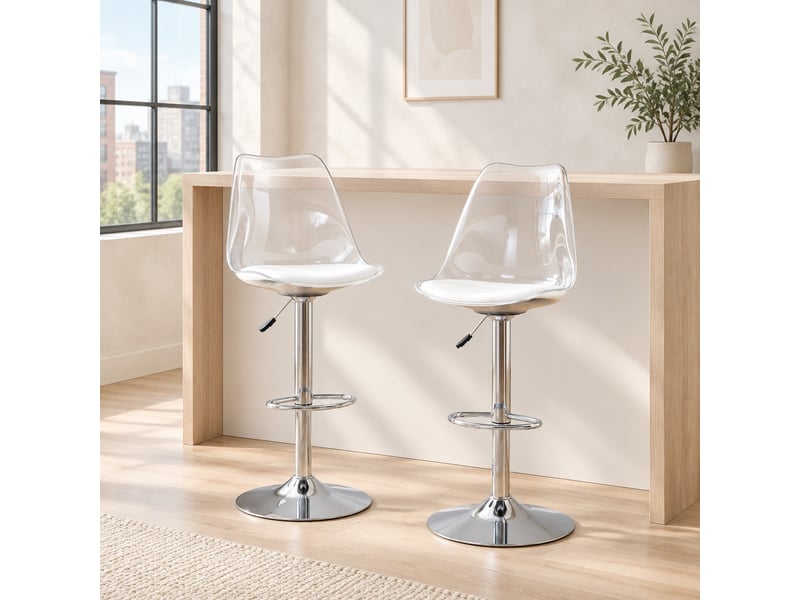  Lot de 2 tabourets de bar réglables,60-80 cm,pivotants transparents,pu,blanc  - Conforama B