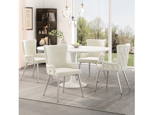 Lot de 4 chaises de salle à manger en velours beige avec pieds en métal argenté