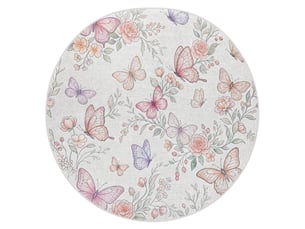 Tapis lavable bambino 61450 cercle papillons pour les enfants antidérapant - crème rose cercle 120 cm