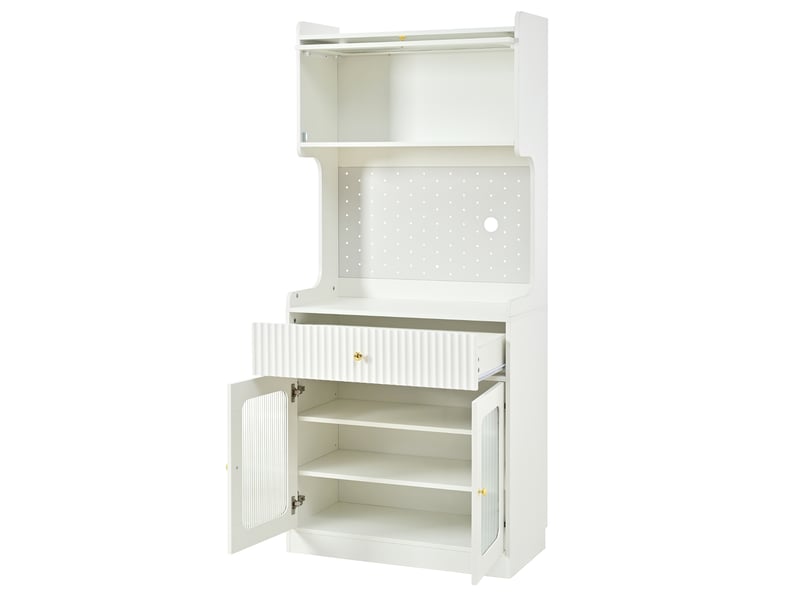  Vaisselier blanc avec éclairage led, buffet haut pour salle à manger 180cm. Matelas non inclus.  - Conforama E