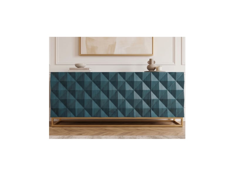 Buffet terrakan 177 cm – bois de manguier turquoise et doré – 4 portes - Conforama E