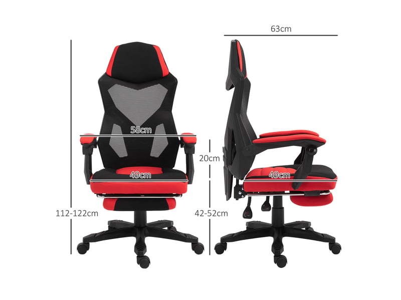  Chaise de bureau gaming 58 x 63 x 112-122 cm noir et rouge en polyester, avec repose-pieds rétractable  - Conforama C