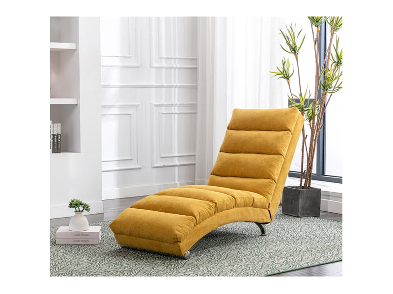  Chaise longue de massage tcqpz fixe 148 x 55 x 84 cm avec vibration douce, poche latérale, lin jaune  - Conforama D