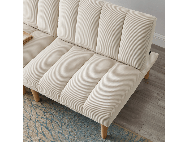  Canapé convertible 2 places 167x82x72 cm beige en velours côtelé, dossier réglable sans accoudoirs  - Conforama E