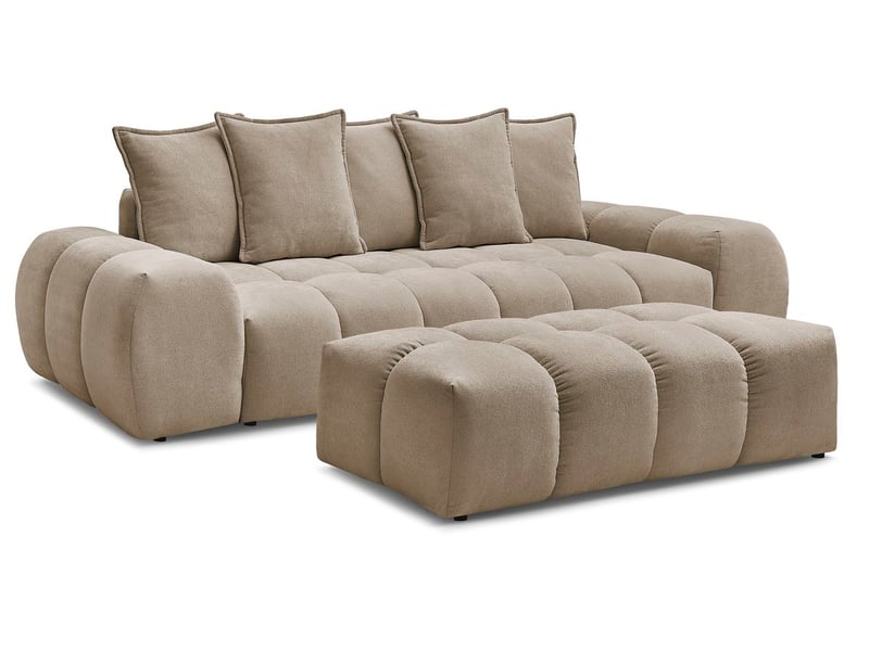  Bobochic canapé droit fixe 3 places everest tissu texturé avec pouf taupe EVEREST - Conforama A