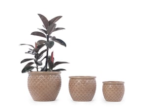 Pot de fleurs en céramique ø 30,5 x h 27 cm – beige brillant – relief pièce et trous de drainage