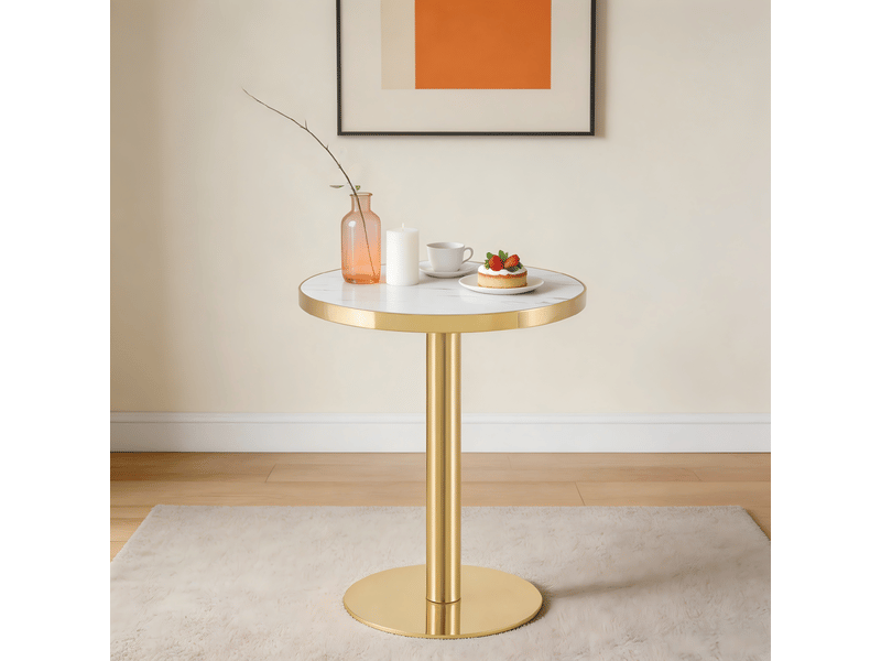  Table d’appoint ronde, table moderne salon table style chic effet marbre brillant bord doré, mdf, coloris blanc et doré  - Conforama D