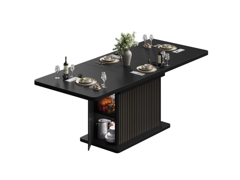  Table à manger extensible 120x160 cm avec rangement caché mdf métal noir  - Conforama A