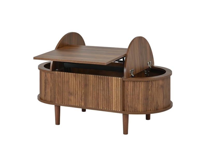  Table basse noyer, rangement, étagères réglables, plan relevable, design moderne, structure robuste - mdf et bois - 100x48x53.5cm  - Conforama D