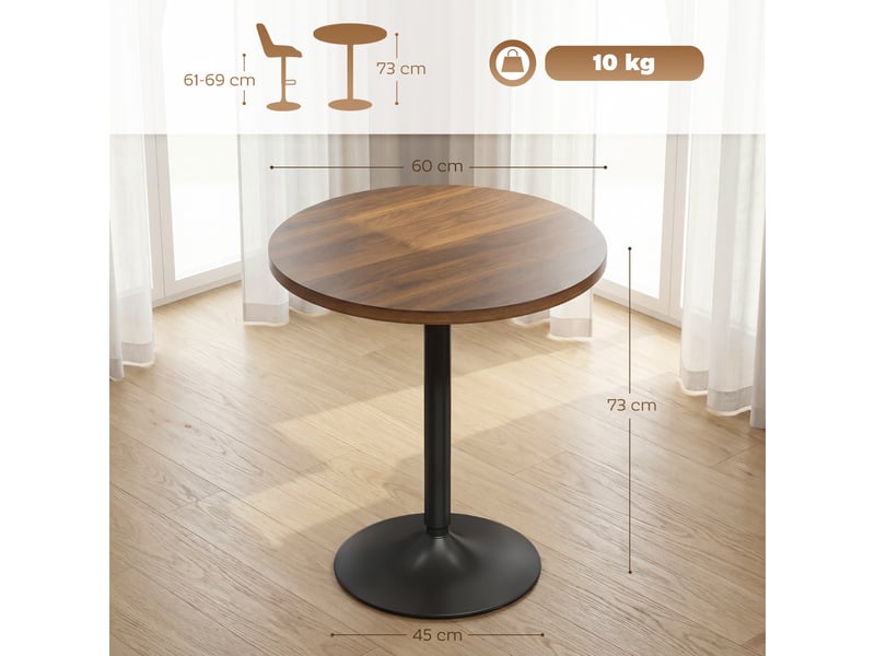  Table de bar ronde 60 cm, table haute cuisine mange-debout avec patins antidérapants, pour cuisine, noyer, salon  - Conforama C