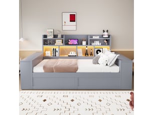 Lit coffre 90x200 cm <strong>REDOM</strong>  <strong></strong> coloris gris