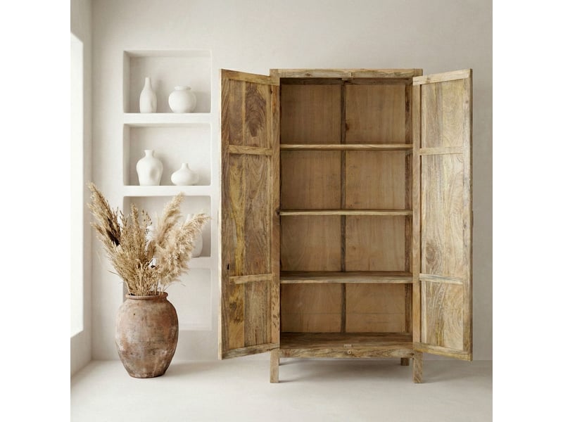 Finebuy armoire en bois de manguier massif naturel 180cm - armoire haute de salon - armoire polyvalente style maison de campagne - armoire à 2 portes - armoire design en bois massif faite à la main  - Conforama E