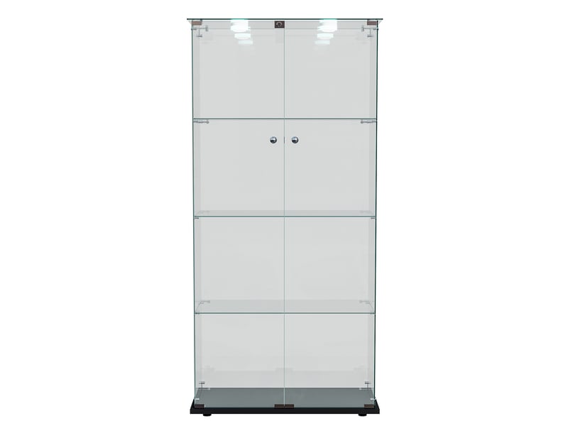  Vitrine en verre 4 niveaux double porte - noir - 78,5 x 36,5 x 163 cm - grande armoire d'exposition avec éclairage led et base noire  - Conforama A