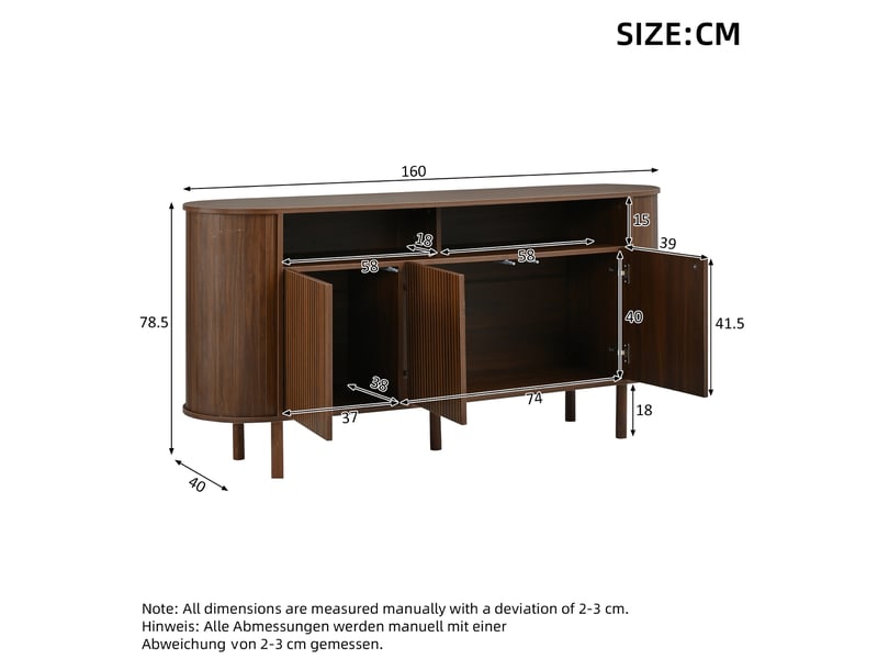 Buffet bas 160 cm avec 3 portes et niche ouverte, coloris noyer homvra - Conforama E