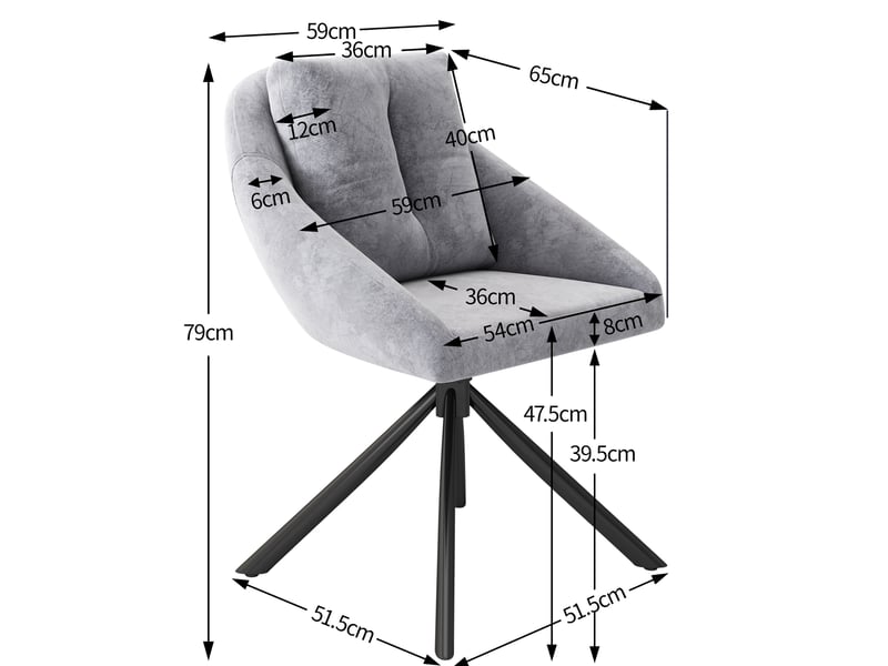 Lot de 6 chaises de salle à manger pivotantes 59 x 65 x 79 cm – gris – velours et rotation 360° - Conforama C