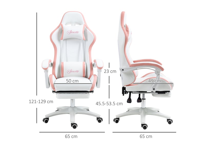  Chaise de jeu avec hauteur réglable et dossier inclinable, 65 x 65 x 121-129 cm, blanche et rose  - Conforama E
