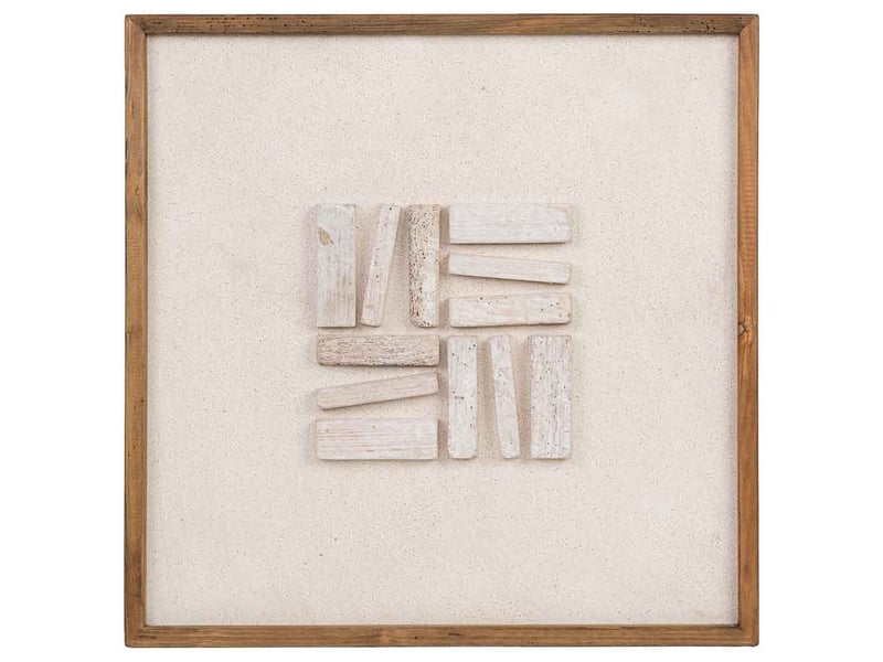  Tableau en bois recyclé fait main relief blanc et beige 62x4x62 cm h  - Conforama B