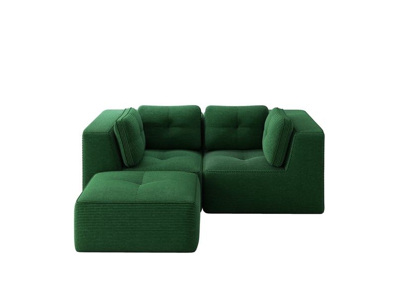  Canapé modulable en l 208x177x69 cm 2 places, sans montage, accoudoirs spacieux, en velours côtelé, vert  - Conforama A