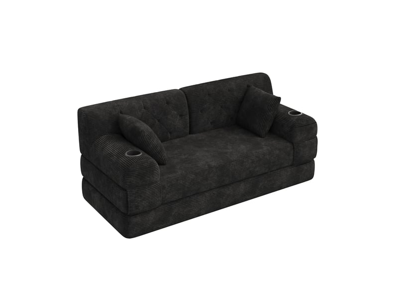  Canapé convertible 2 places en velours côtelé noir 168x80x81 cm W2845S00465 - Conforama B