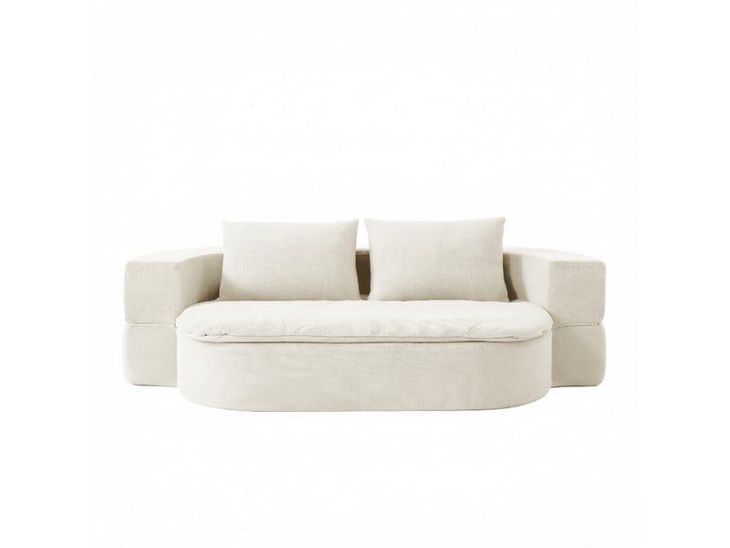 Canapé-lit pliable 2-en-1 avec 2 oreillers, mousse haute densité, blanc cassé - Conforama A