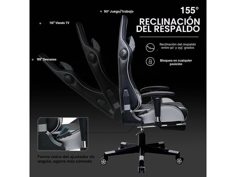  Gtplayer chaise de jeu ergonomique avec bluetooth et repose-pieds 200 kg - gris GT890MF-GY - Conforama D