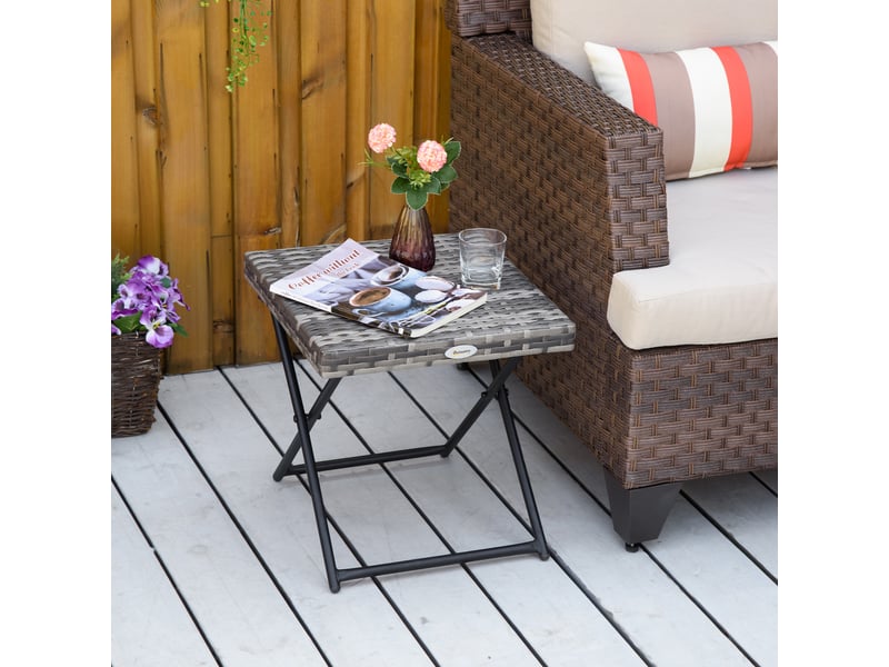  Table basse pliable de jardin résine tressée gris 40x40x40cm  - Conforama D