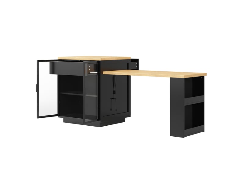  Îlot de cuisine extensible noir avec led, usb et rangements, 194,5 cm Fay Lum - Conforama R