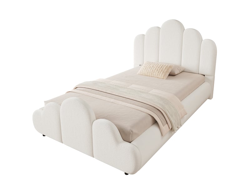  Lit simple rembourré 90x200 cm coloris beige tissu  - Conforama A
