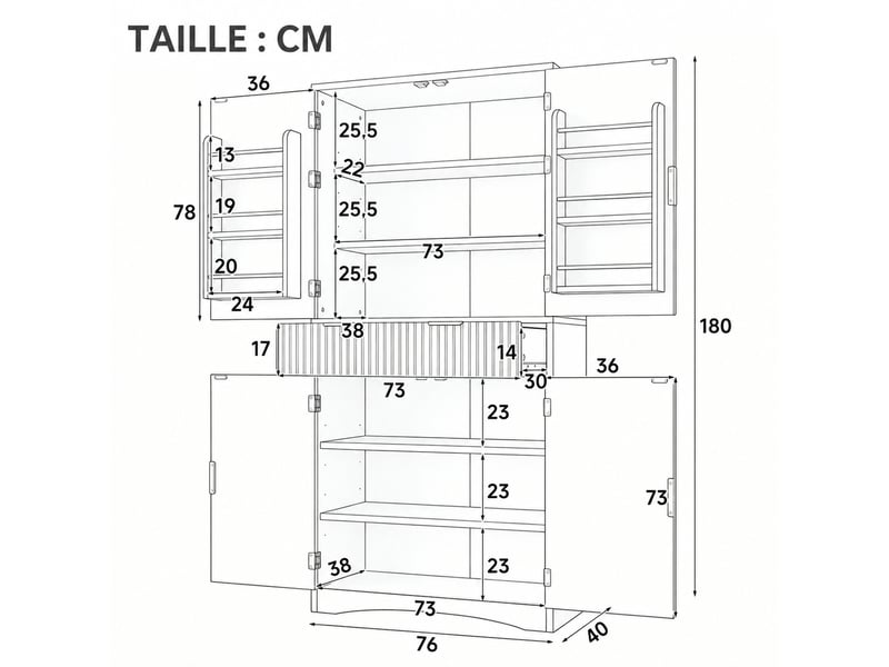 Meuble de cuisine muvano, façades rainurées, armoire haute de 180 cm, coloris bois clair - Conforama W