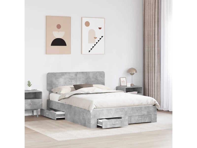  Lit double- lit adulte -  cadre de lit gris béton 150 x 200 cm bois d'ingénierie  - Conforama B