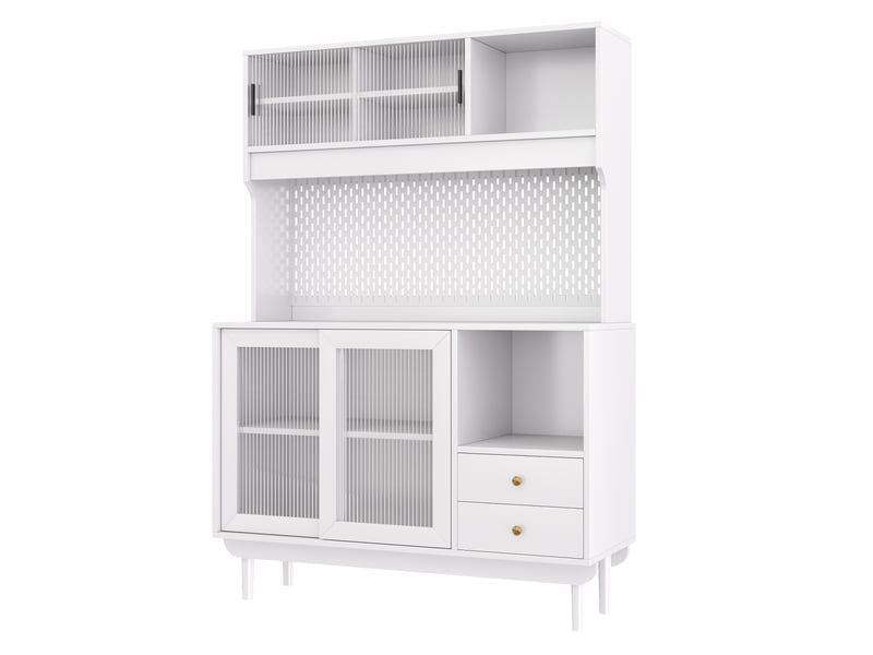  Buffet de cuisine 4 portes coulissantes 2 tiroirs blanc 117x30x170 cm GL49234W - Conforama B