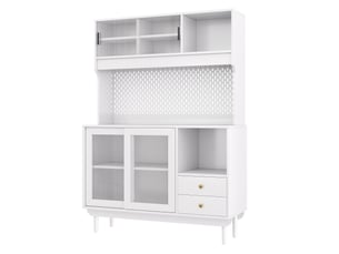 Buffet de cuisine 4 portes coulissantes 2 tiroirs blanc 117x30x170 cm