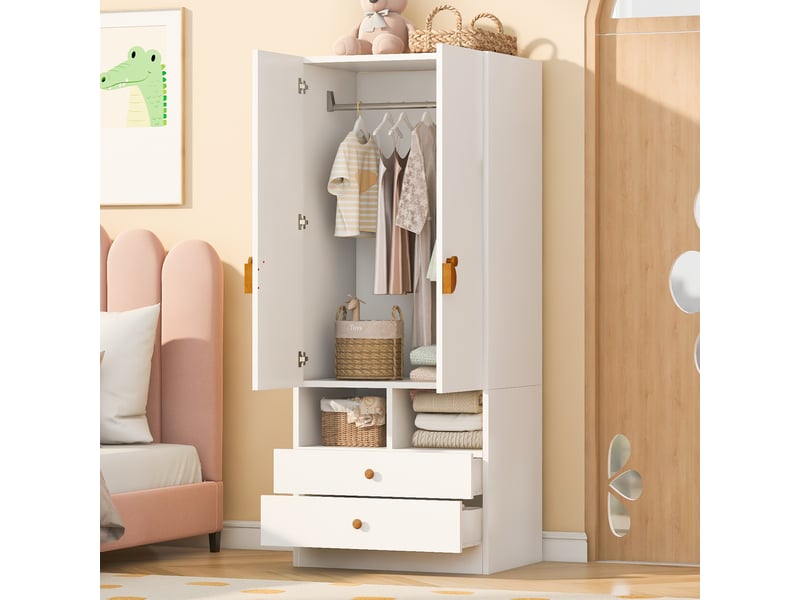  Armoire,70x50x170 cm,2 portes, 2 tiroirs avec rangement,mdf,blanc  - Conforama B
