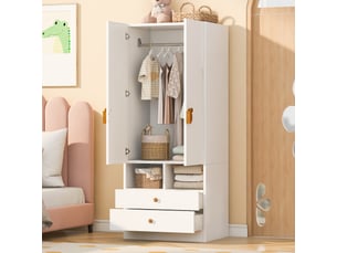 Armoire,70x50x170 cm,2 portes, 2 tiroirs avec rangement,mdf,blanc