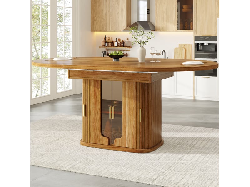  Table de salle à manger extensible pour 6 personnes avec rangement et portes vitrées en mdf noyer 118 × 118 × 77 cm  - Conforama D