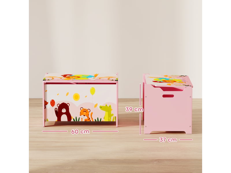  Coffre à jouet enfant coffre de rangement enfant couvercle rabattable motif animal 60 x 37 x 39 cm rose  - Conforama D