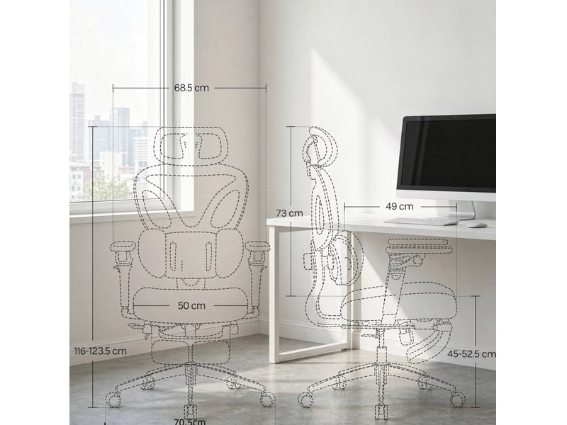  Chaise de bureau ergonomique pivotante avec repose-pieds, soutien lombaire et accoudoirs réglables en maille grise  - Conforama C